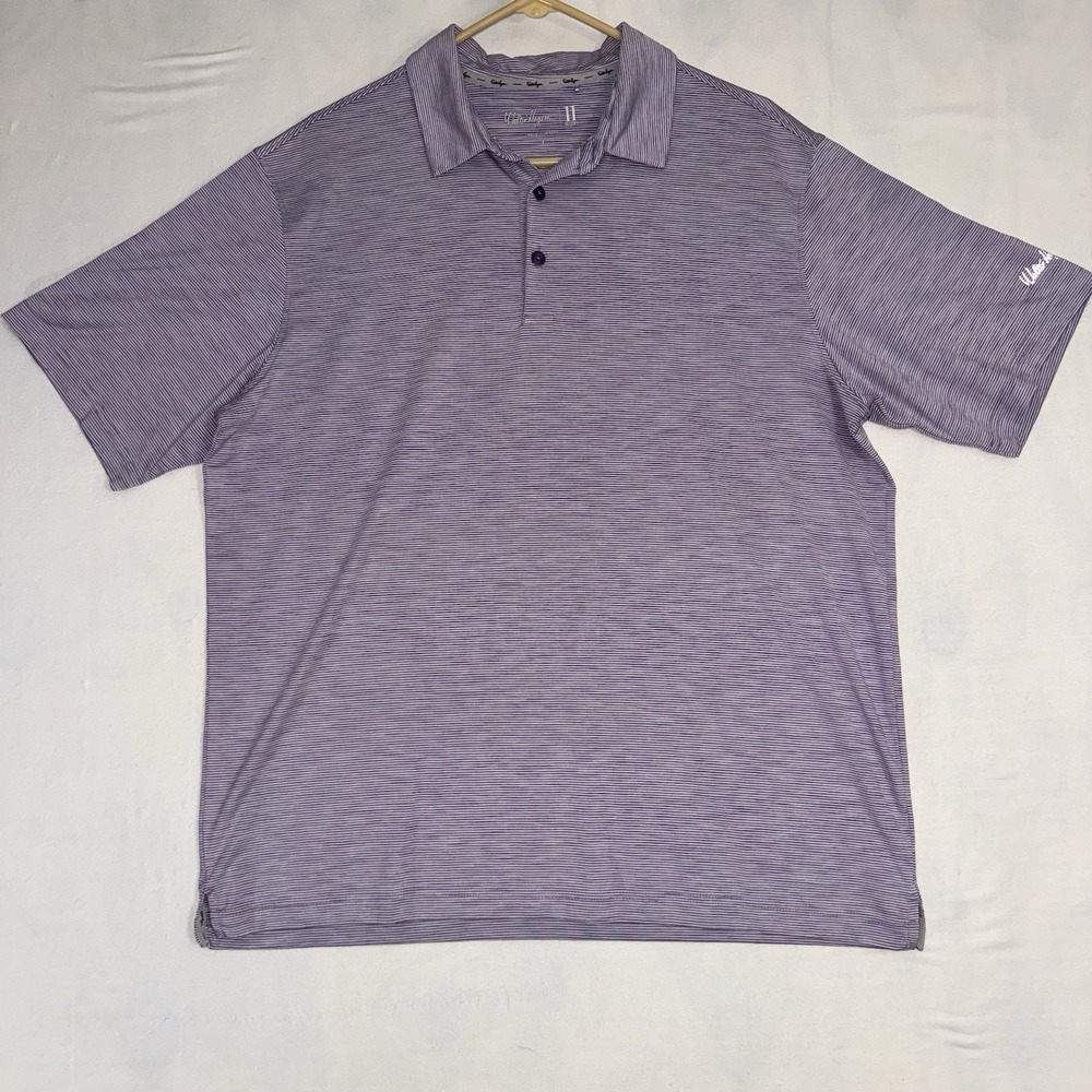 Men's Large Walter Hagen 11 Performance Golf Polo Purple Striped